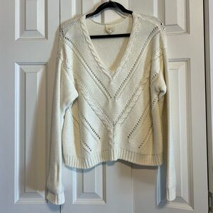 Harper Cream Openwork V-Neck Cable Sweater